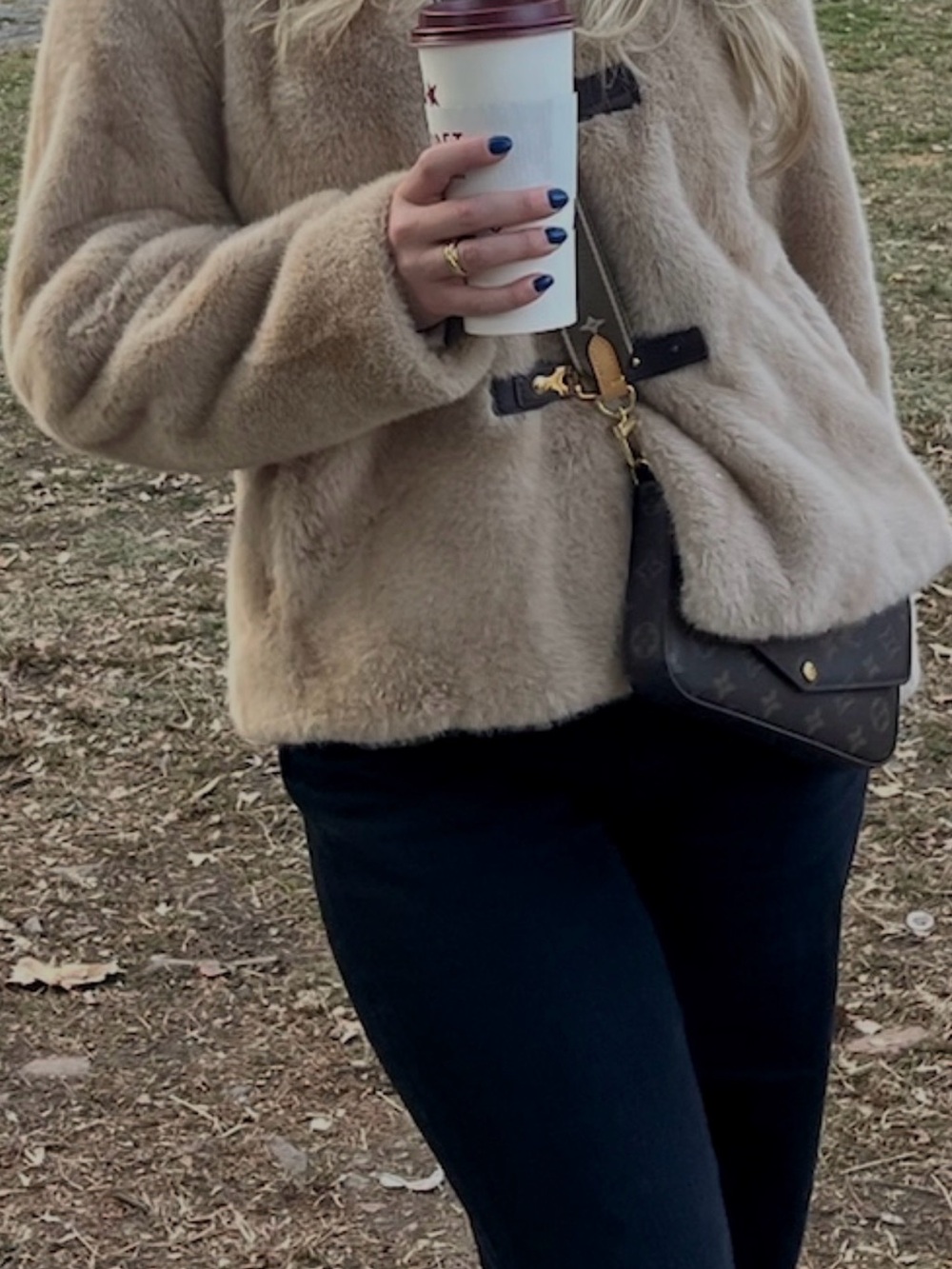 Womens Faux Fur Toggle Jacket - Cream